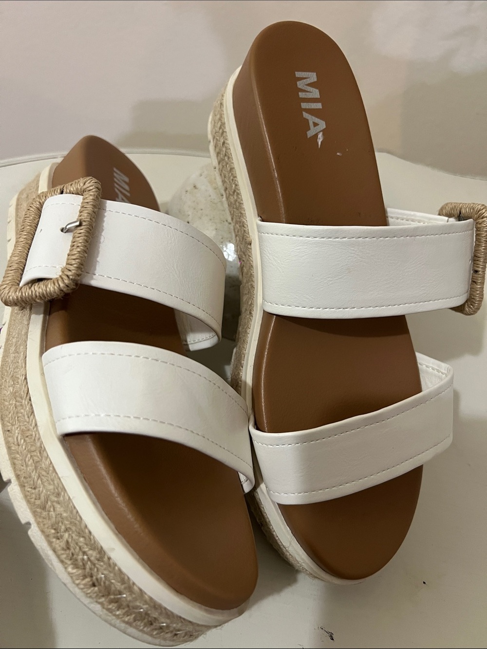 MIA White Platform Espadrille Slide Sandals with Buckle 9
